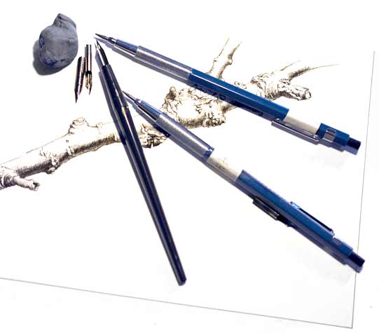 pens and pencils, erasers and nibs